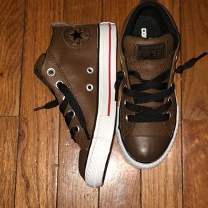 Brown leather kids converse